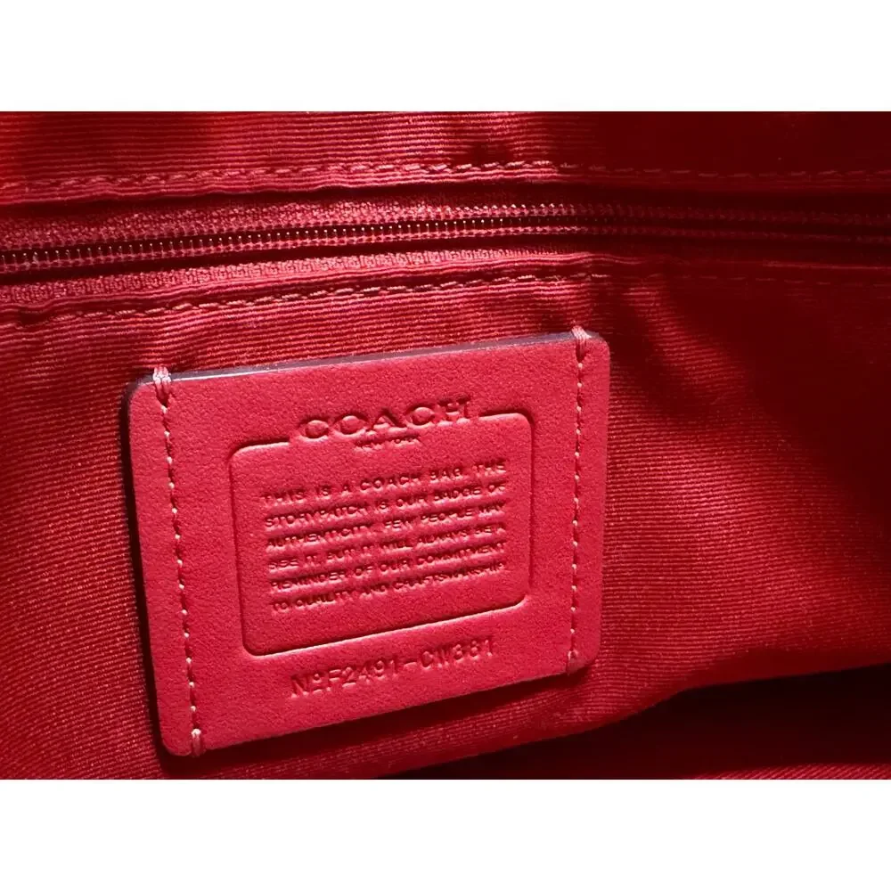 Coach City Zip Tote Brown Signature Canvas Red Leather Trim + Matching Wristlet